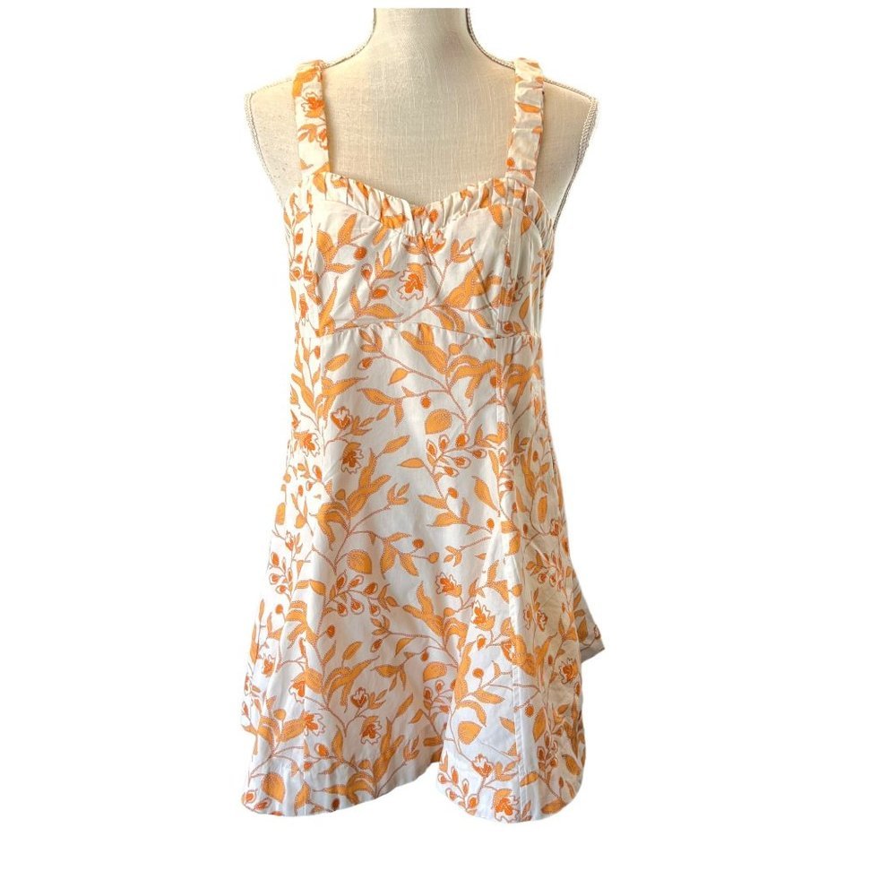 NWT Maeve Anthropologie Orange White Flora Print Sweetheart Fit Flare Short Dres